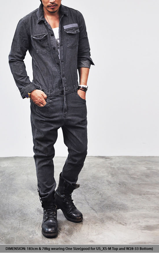 mens denim jumpsuit long sleeve